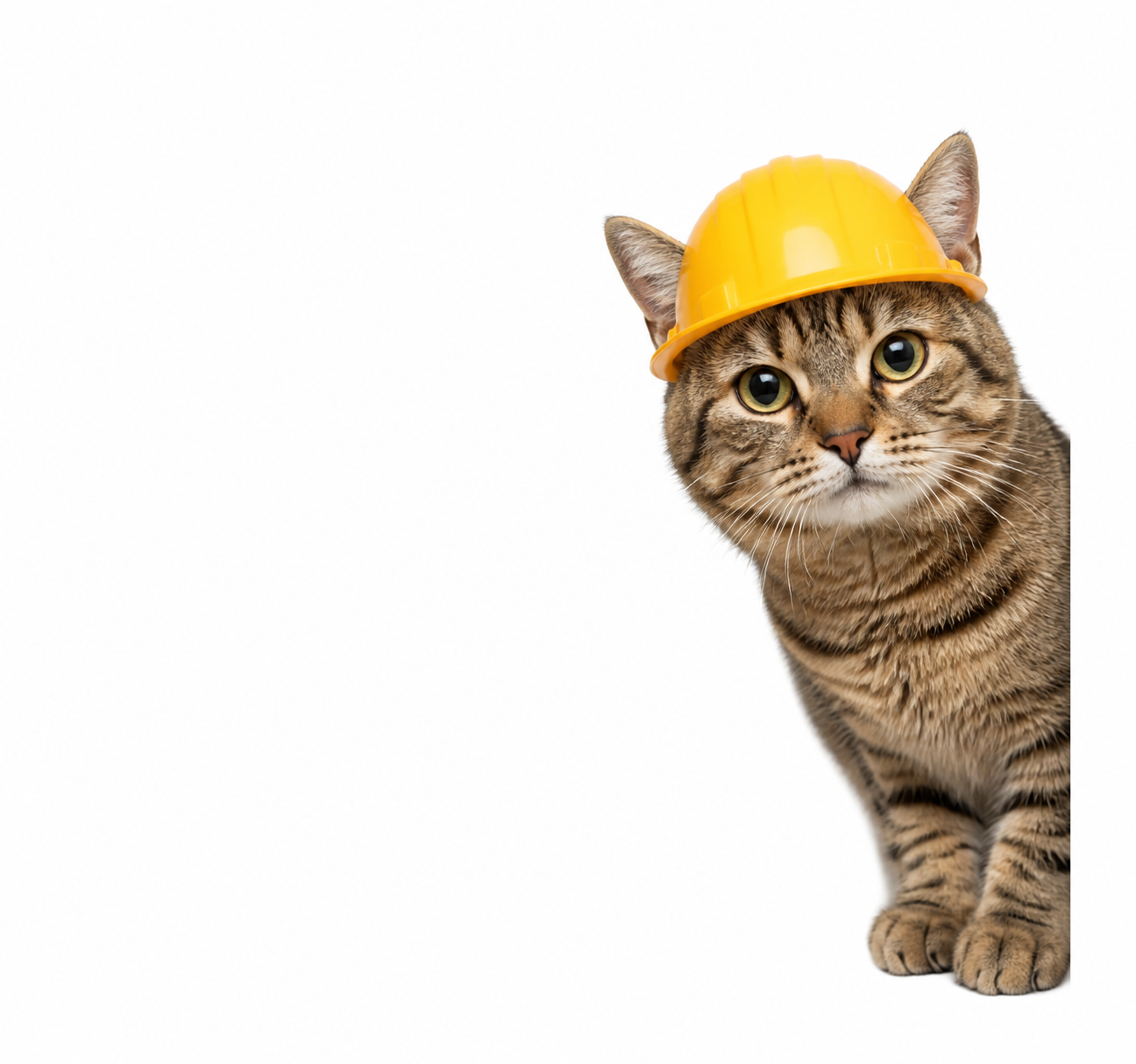Cat wearing a construction hat